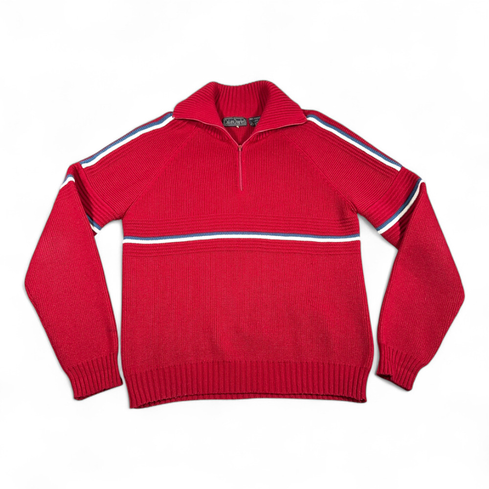 Vintage Calvin Charles Sweater Adult SMALL Red Textured Knit Quarter Zip 80s